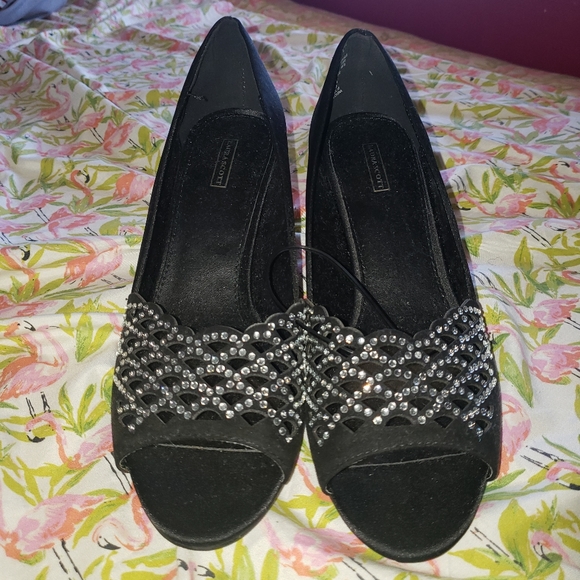 NEW Laura Scott Size 7 Black Heels Rhinestones - Picture 9 of 11